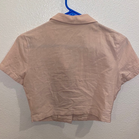 beige, dusty pink cropped buttoned collar women’s top - Picture 3 of 5